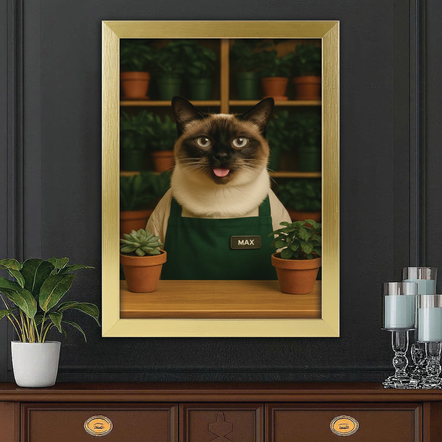 Custom Photo Gardener Cat Canvas Framed Wall Art  Gift For Cat Lovers
