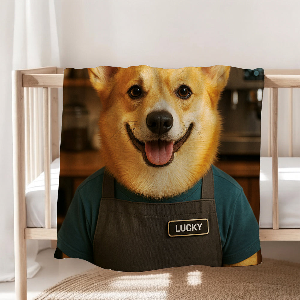 Custom Photo Barista Dog BlanketGift For Dog Lovers