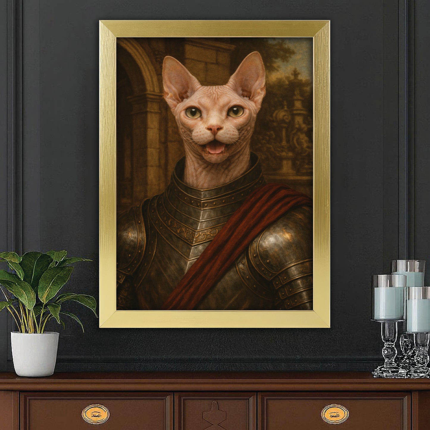 Custom Photo Cat Knight Canvas Framed Wall Art Gift For Cat Lovers