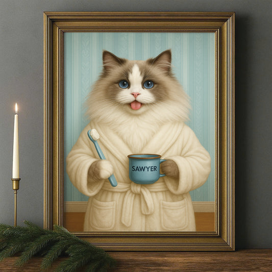 Custom Photo Cat Bathroom Canvas Framed Wall Art Cat Gifts Lovers