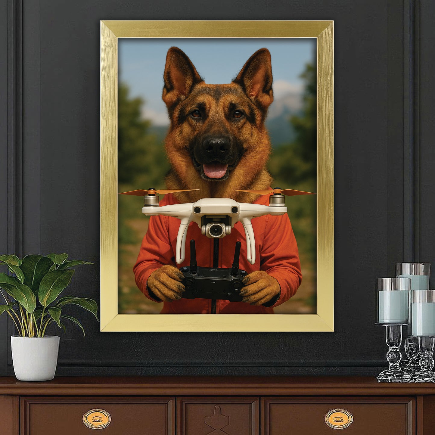 Custom Photo Drone Pilot Dog Canvas Framed Wall Art Gift For Dog Lovers