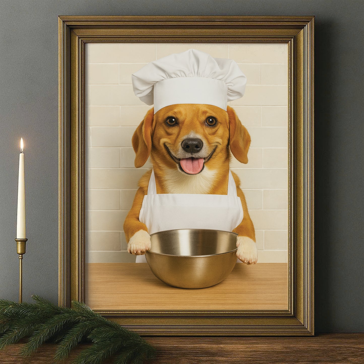 Custom Photo Dog Chef Canvas Framed Wall Art Gift For Dog Lovers