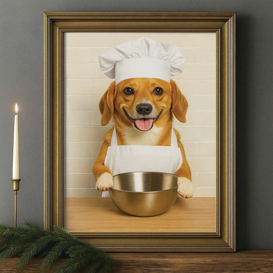 Custom Photo Dog Chef Canvas Framed Wall Art Gift For Dog Lovers
