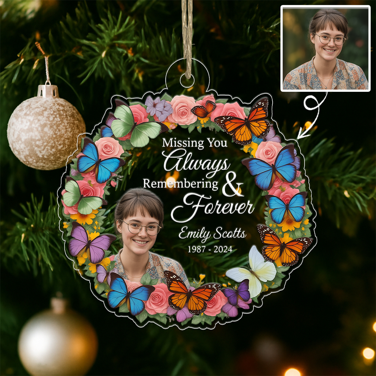 Custom Photo Missing You Always Remembering You Forever Acrylic Ornament Christmas Gift