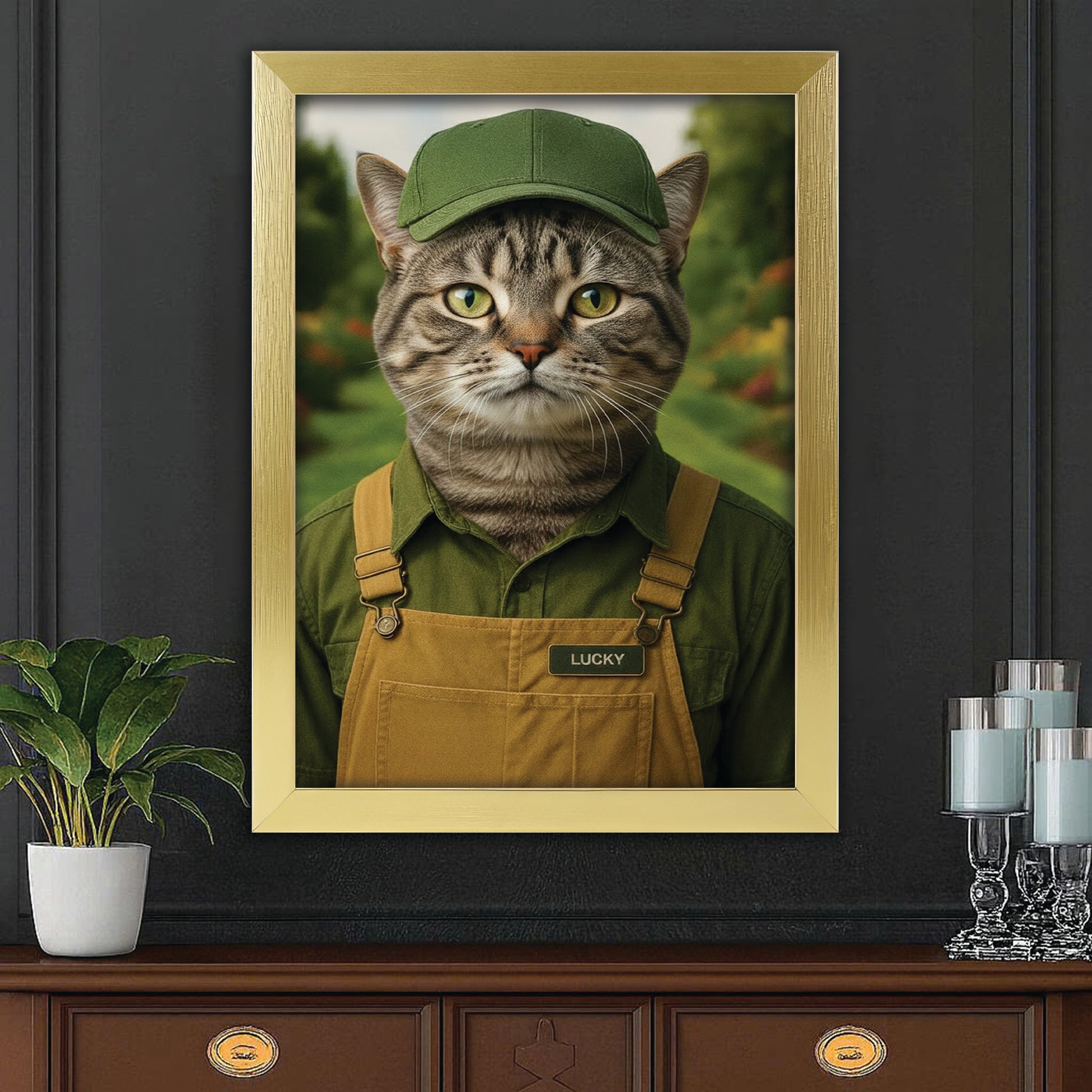 Custom Photo Gardener 2 Cat Canvas Framed Wall Art  Gift For Cat Lovers