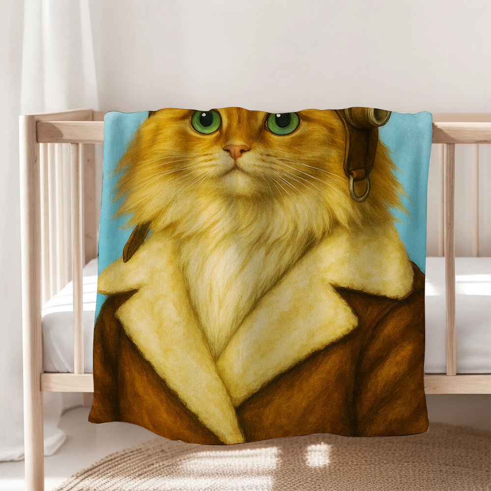 Custom Photo Portrait Pilot Blanket Gift For Cat Lovers