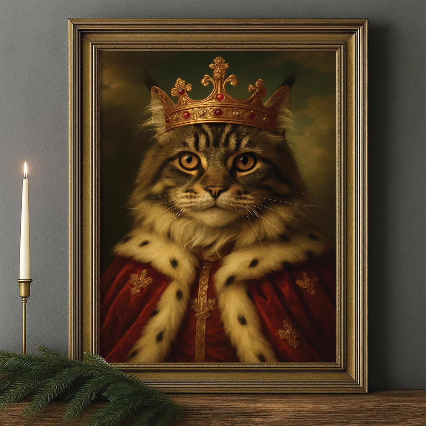 Custom Photo Cat Royal Canvas Framed Wall Art Pet King Portrait