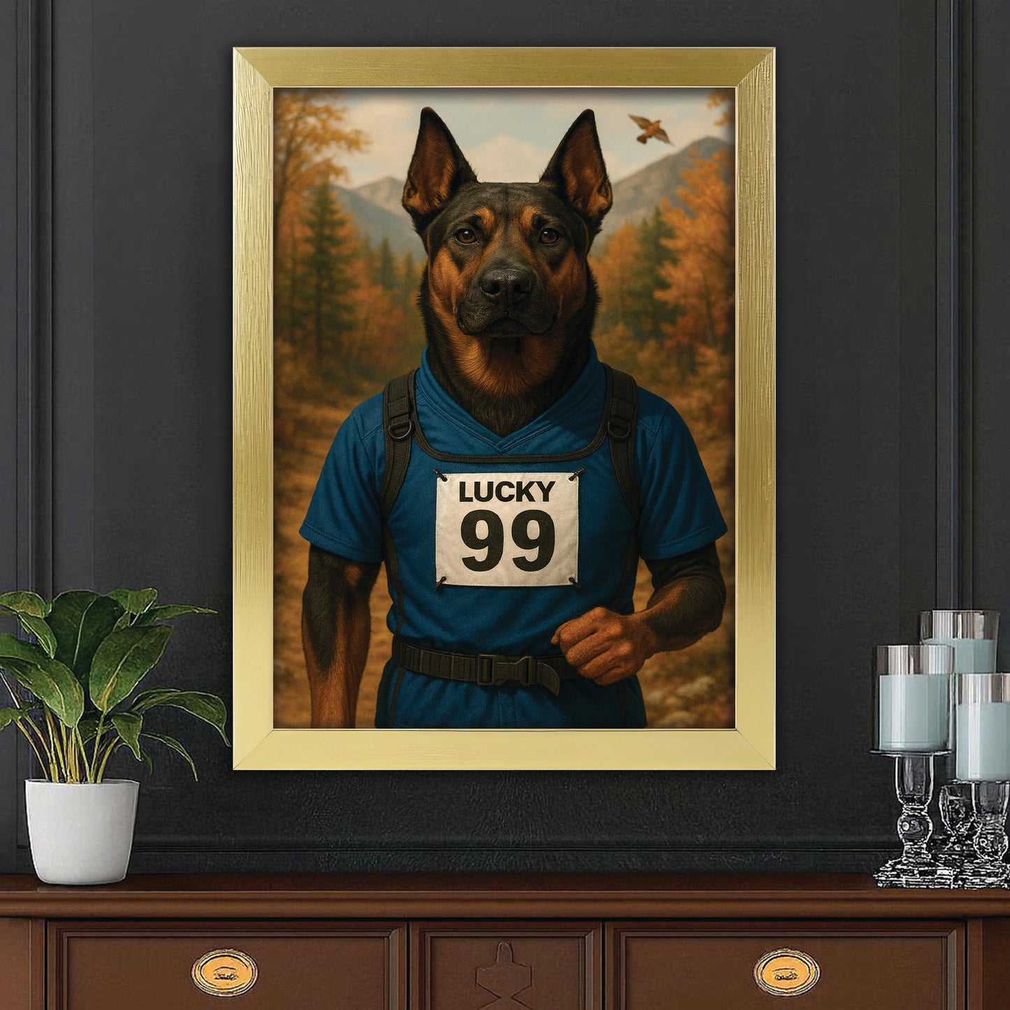 Custom Photo Trail Runner Dog Canvas Framed Wall Art Gift For Dog Lover