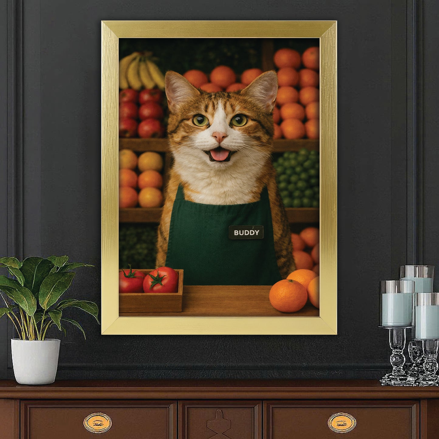 Custom Photo Grocer Store Cat Canvas Framed Wall Art  Gift For Cat Lovers