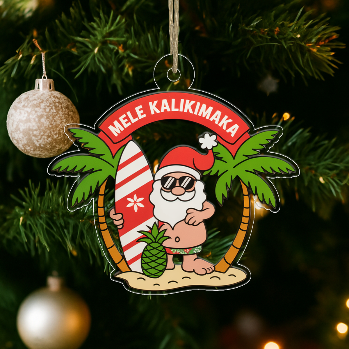 Hawaii Acrylic Ornament Santa Tropical