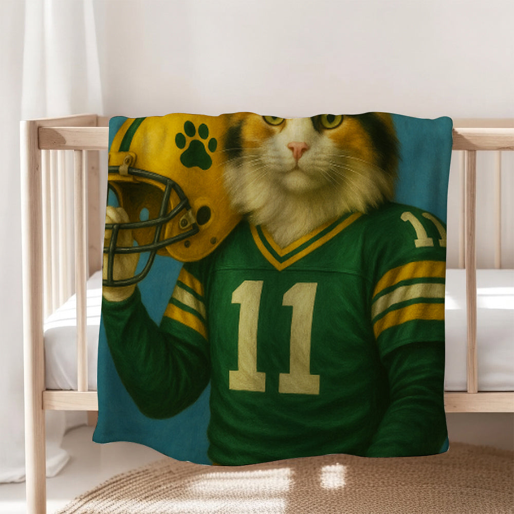 Custom Cat Photo Football Player Blanket
