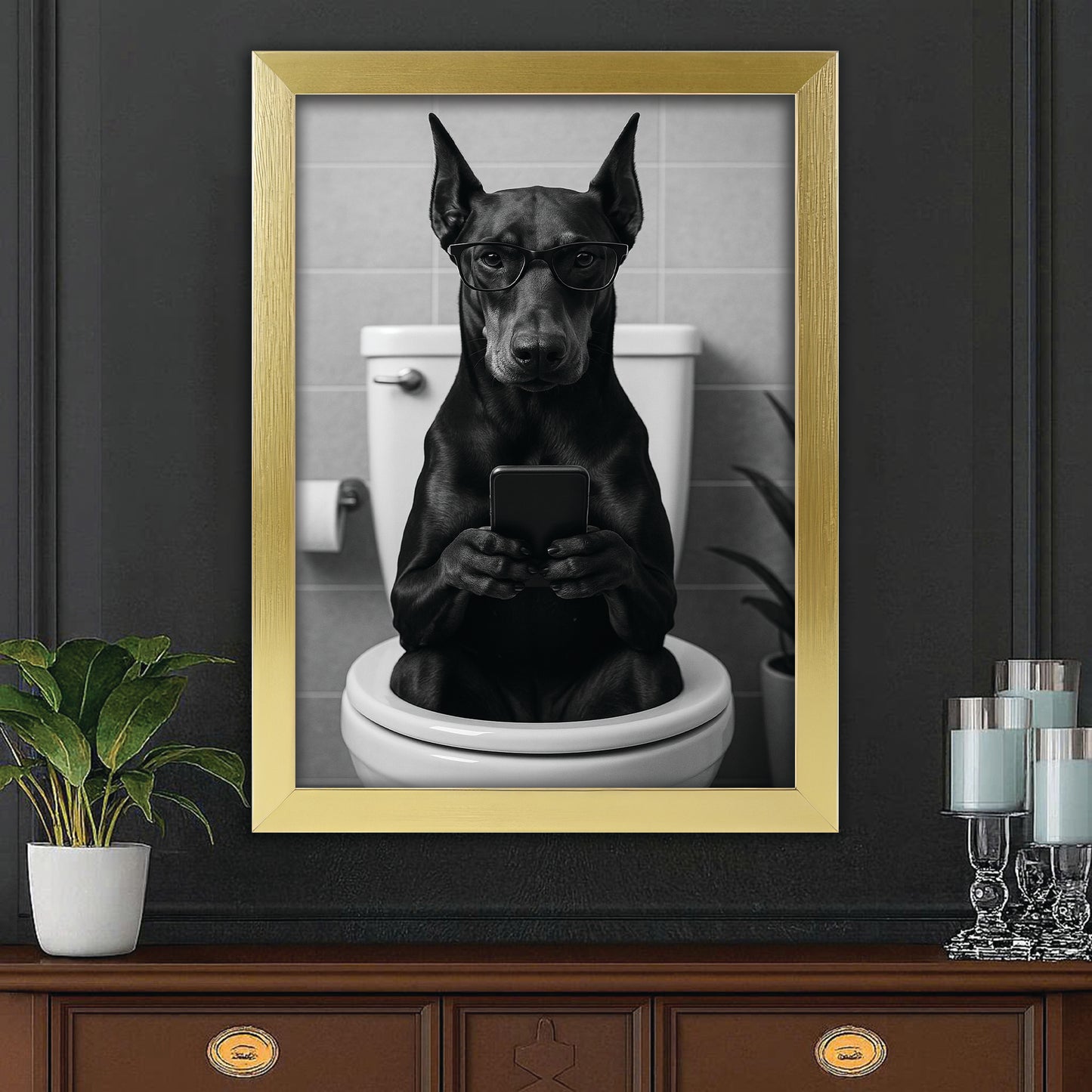 Custom Photo Dog Bathroom Style 14 Canvas Framed Wall Art Gift For Dog Lovers