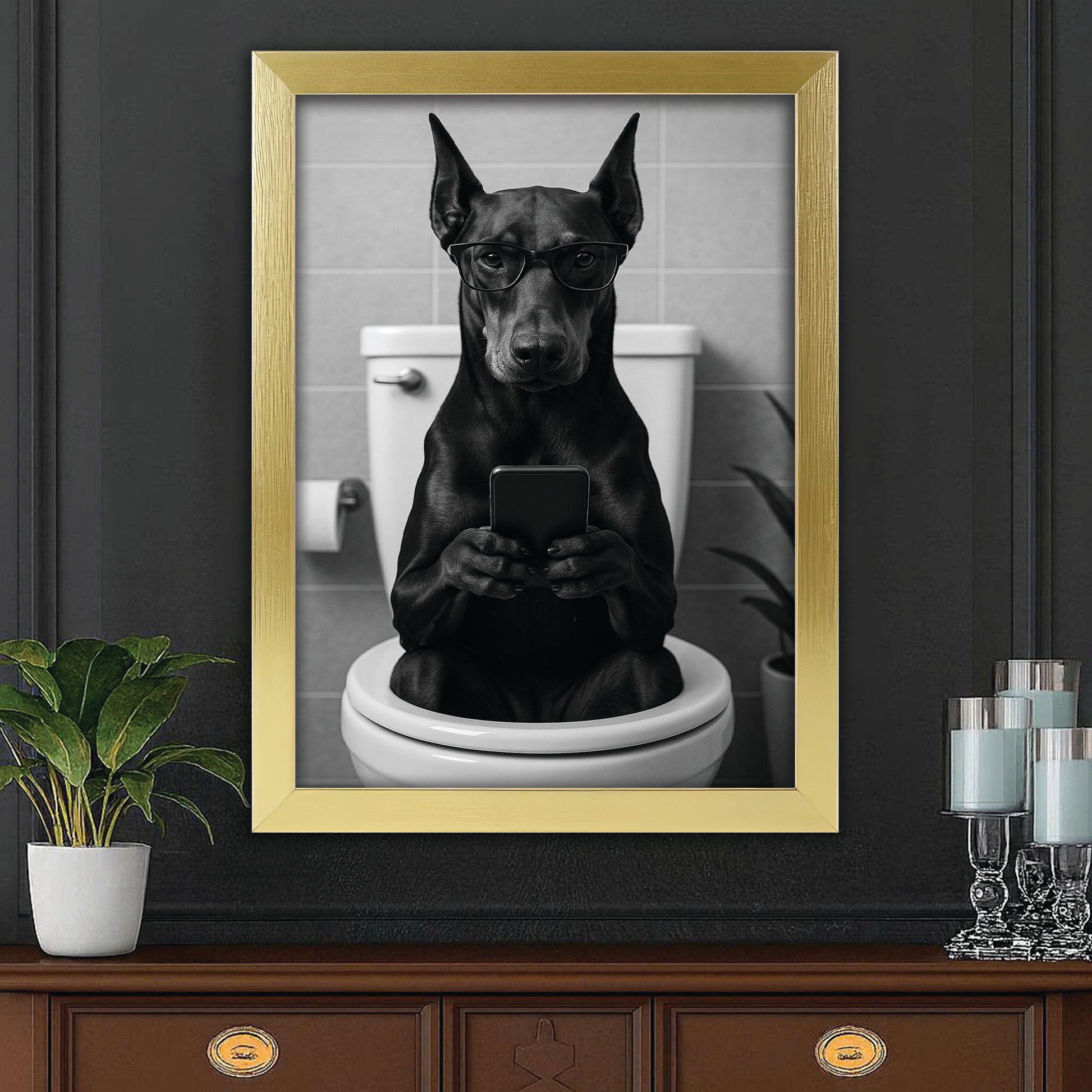 Custom Photo Dog Bathroom Style 14 Canvas Framed Wall Art Gift For Dog Lovers