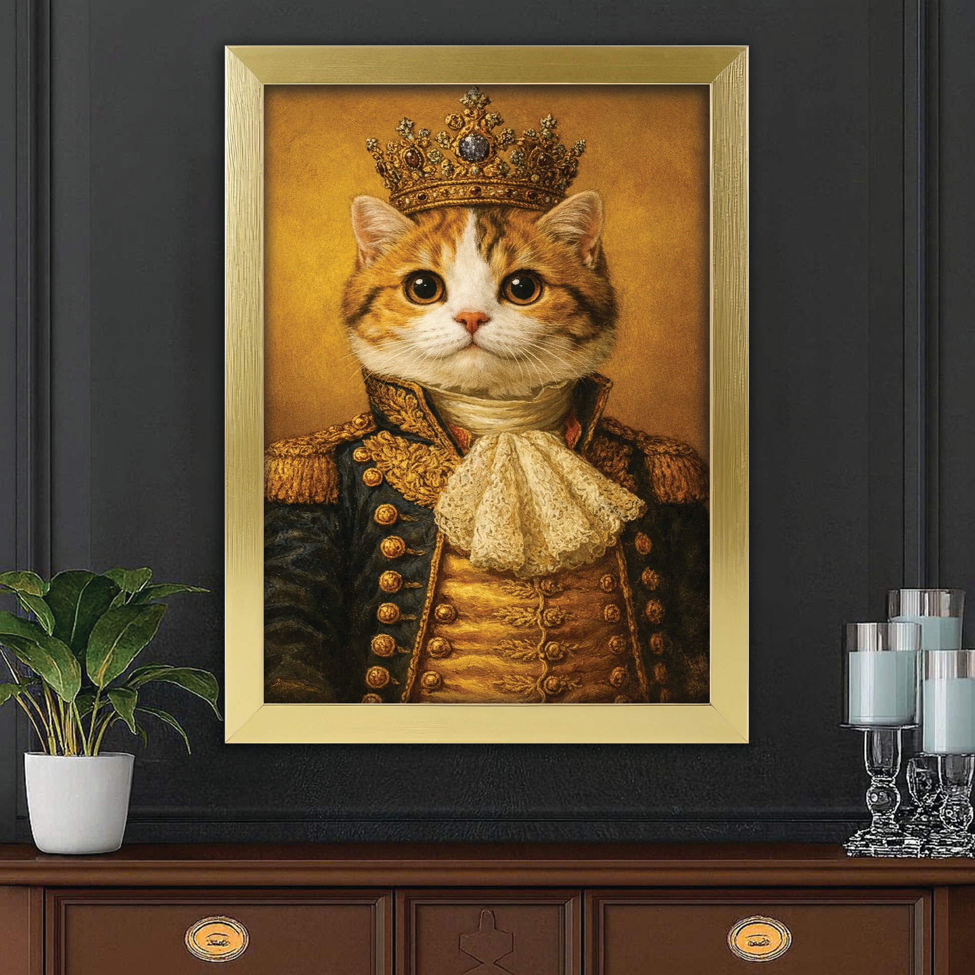 Custom Photo Cat King Royal Canvas Framed Wall Art Gift For Cat Lovers
