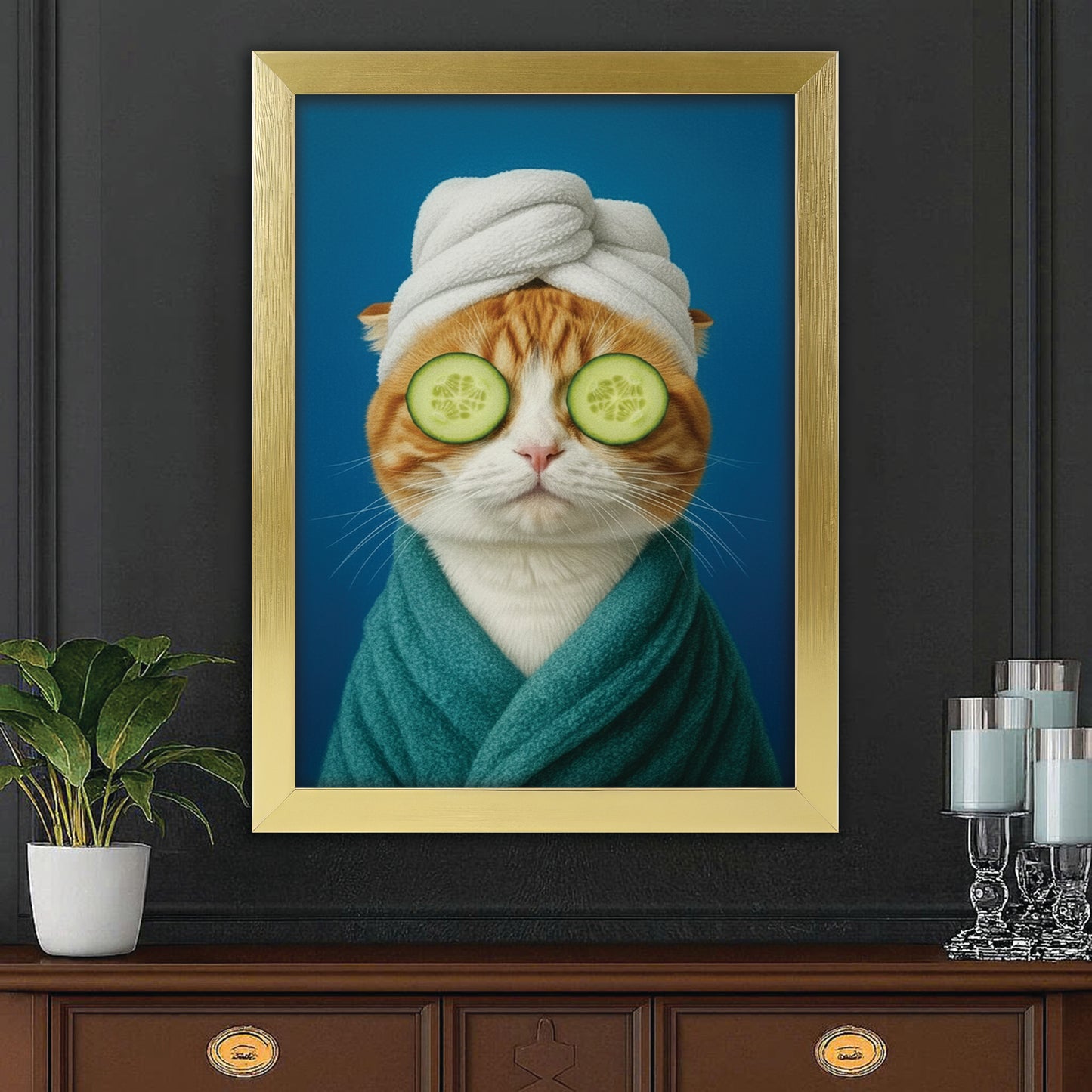 Custom Photo Cat Bathroom Style 21 Canvas Framed Wall Art Gift For Cat Lovers