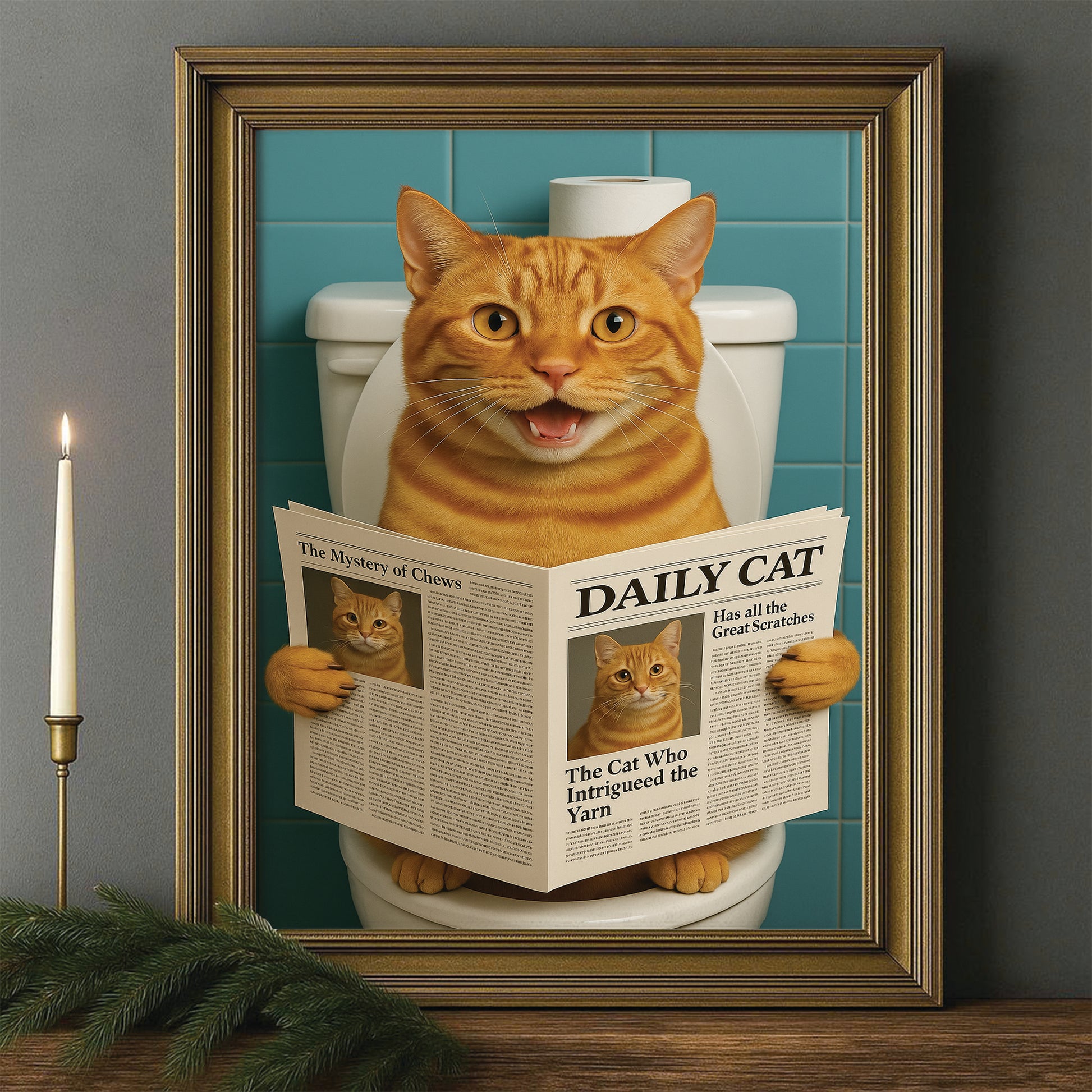 Custom Photo Cat Toilet Bathroom Canvas Framed Wall Art Wall Art