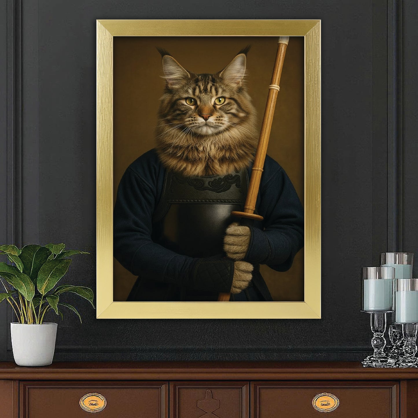 Custom Photo Kendo Cat Canvas Framed Wall Art  Gift For Cat Lovers