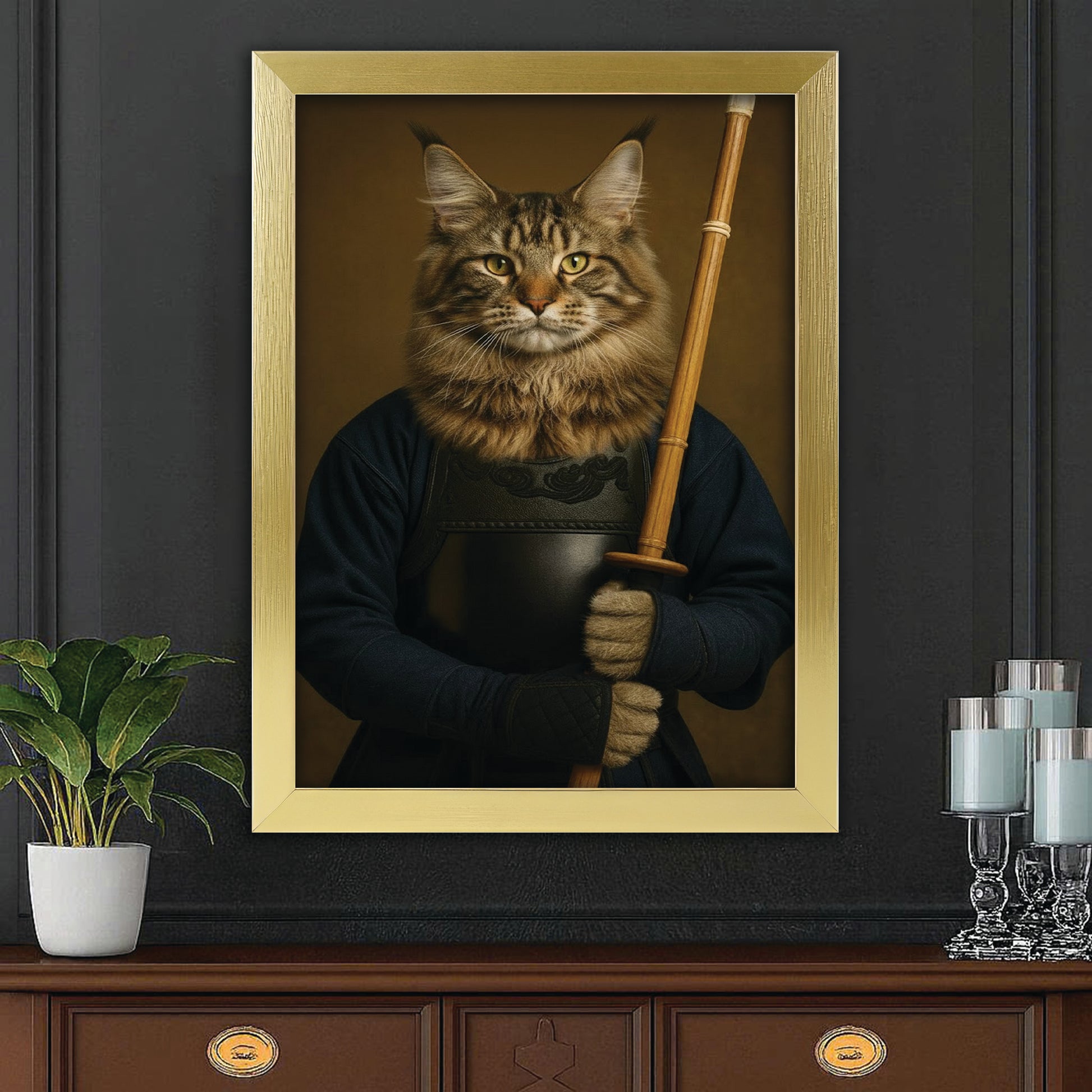 Custom Photo Kendo Cat Canvas Framed Wall Art  Gift For Cat Lovers