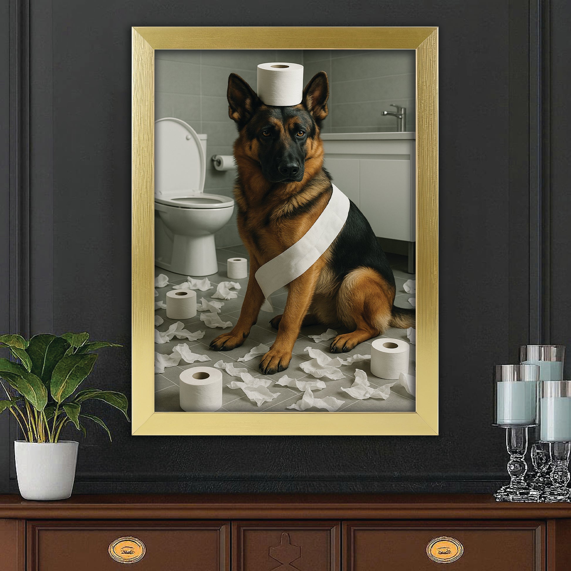 Custom Photo Dog Bathroom Style 19 Canvas Framed Wall Art Gift For Dog Lovers