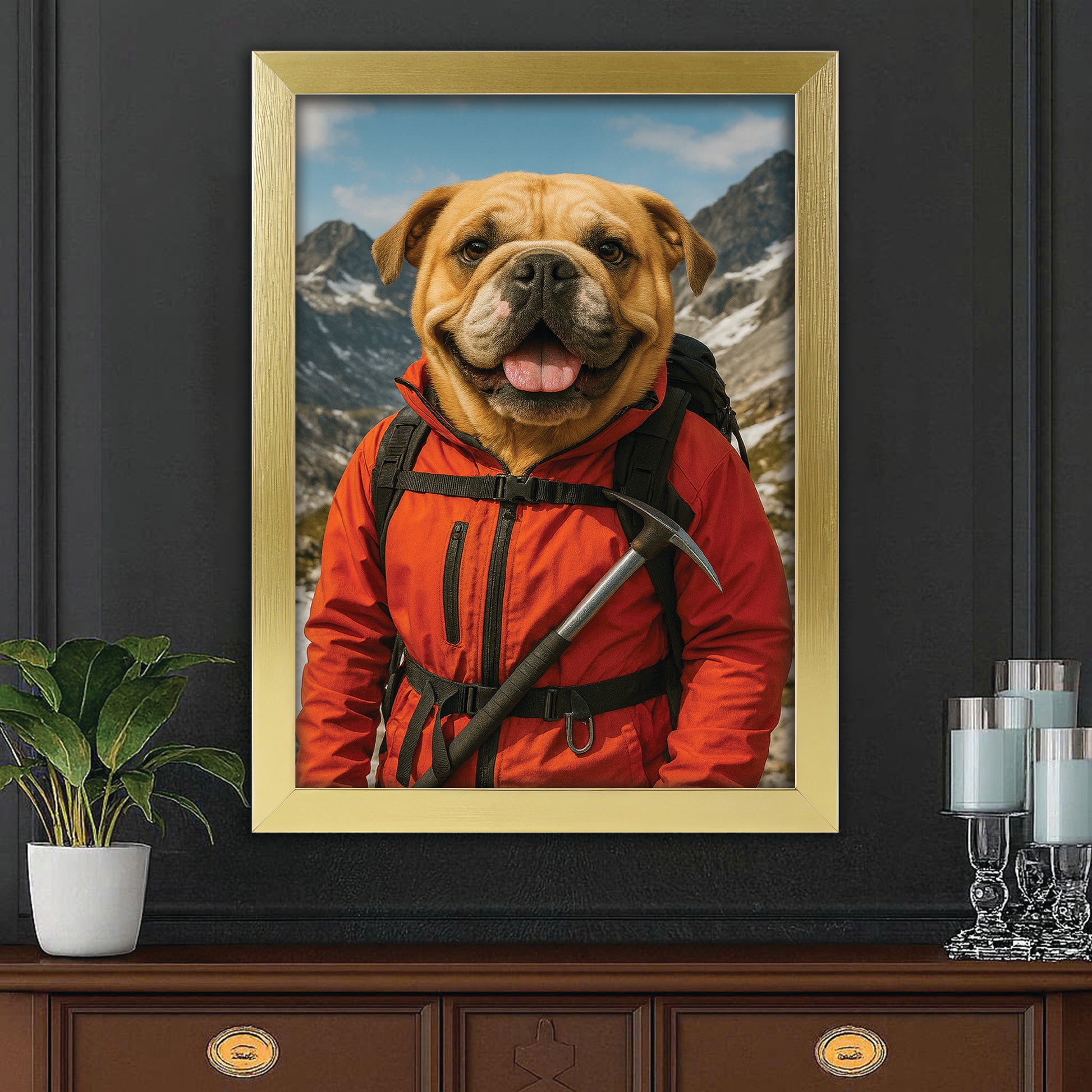 Custom Photo Mountaineer Climbing Dog Canvas Framed Wall Art Gift For Dog Lovers
