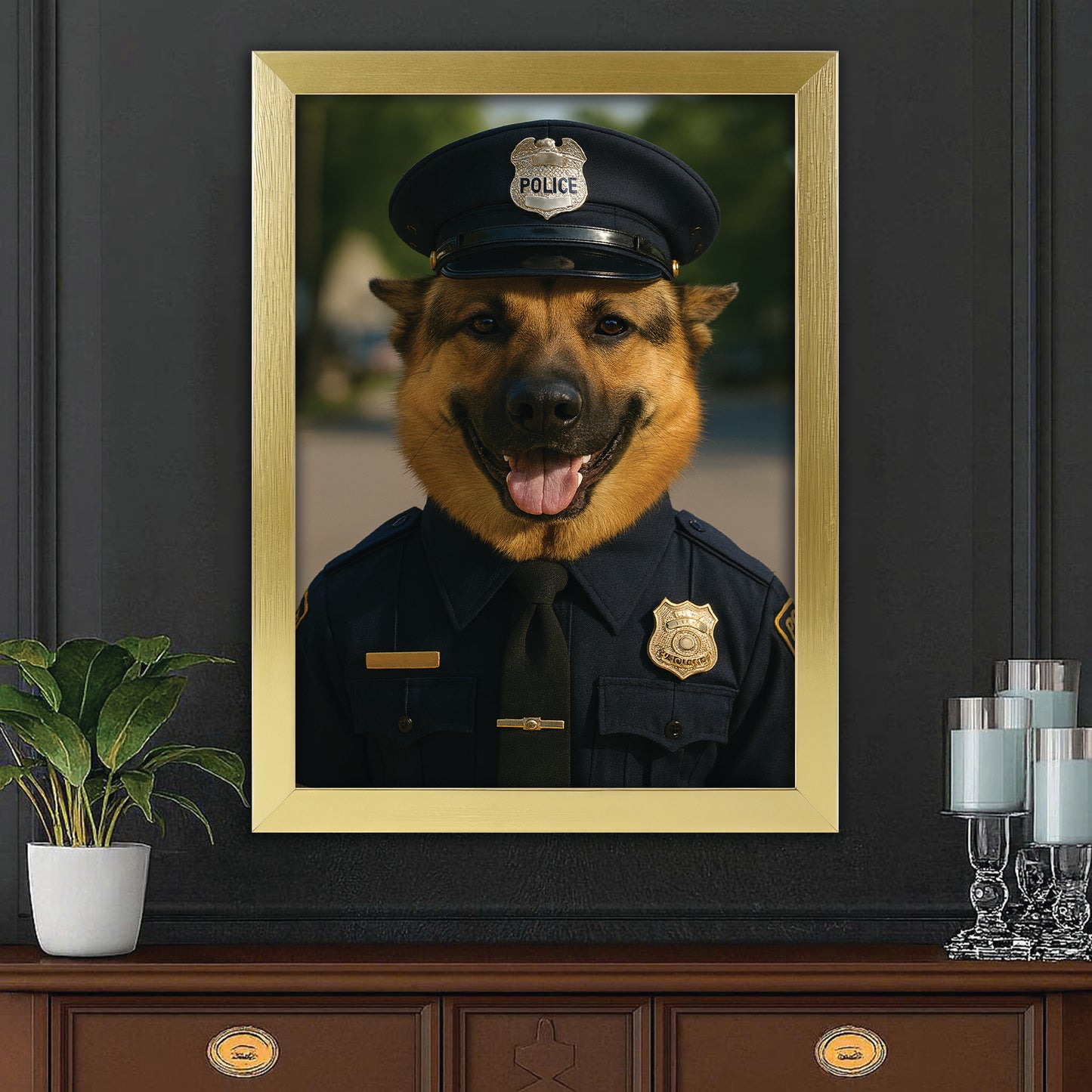 Custom Photo Police 2 Dog Canvas Framed Wall Art Gift For Dog Lovers