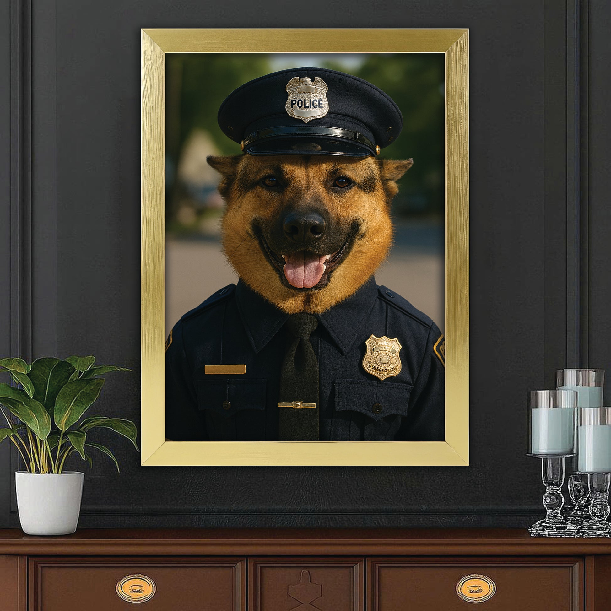 Custom Photo Police 2 Dog Canvas Framed Wall Art Gift For Dog Lovers