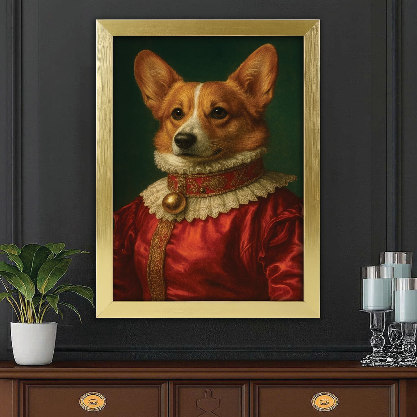 Custom Photo Dog Potrait Royal Canvas Framed Wall Art Gift For Dog Lovers