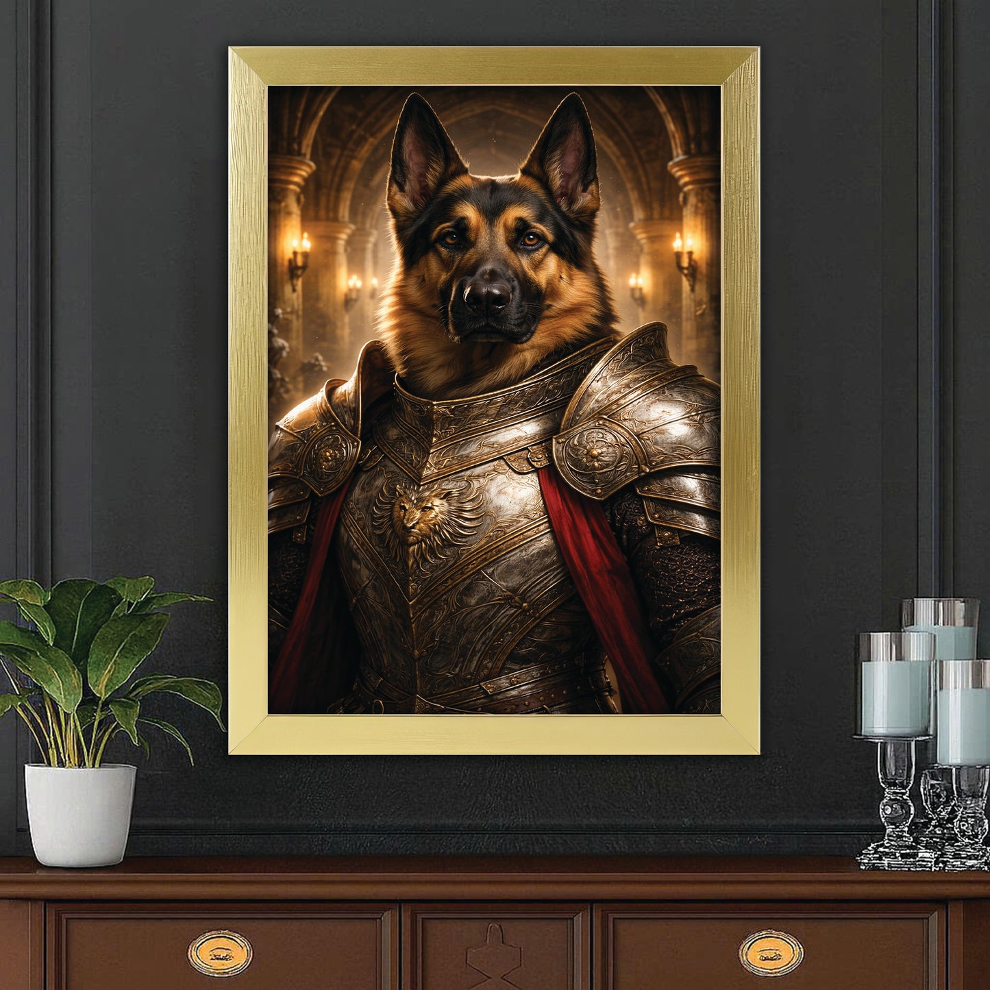 Custom Photo Royal Knight Dog Style 01 Canvas Framed Wall Art Gift For Dog Lovers