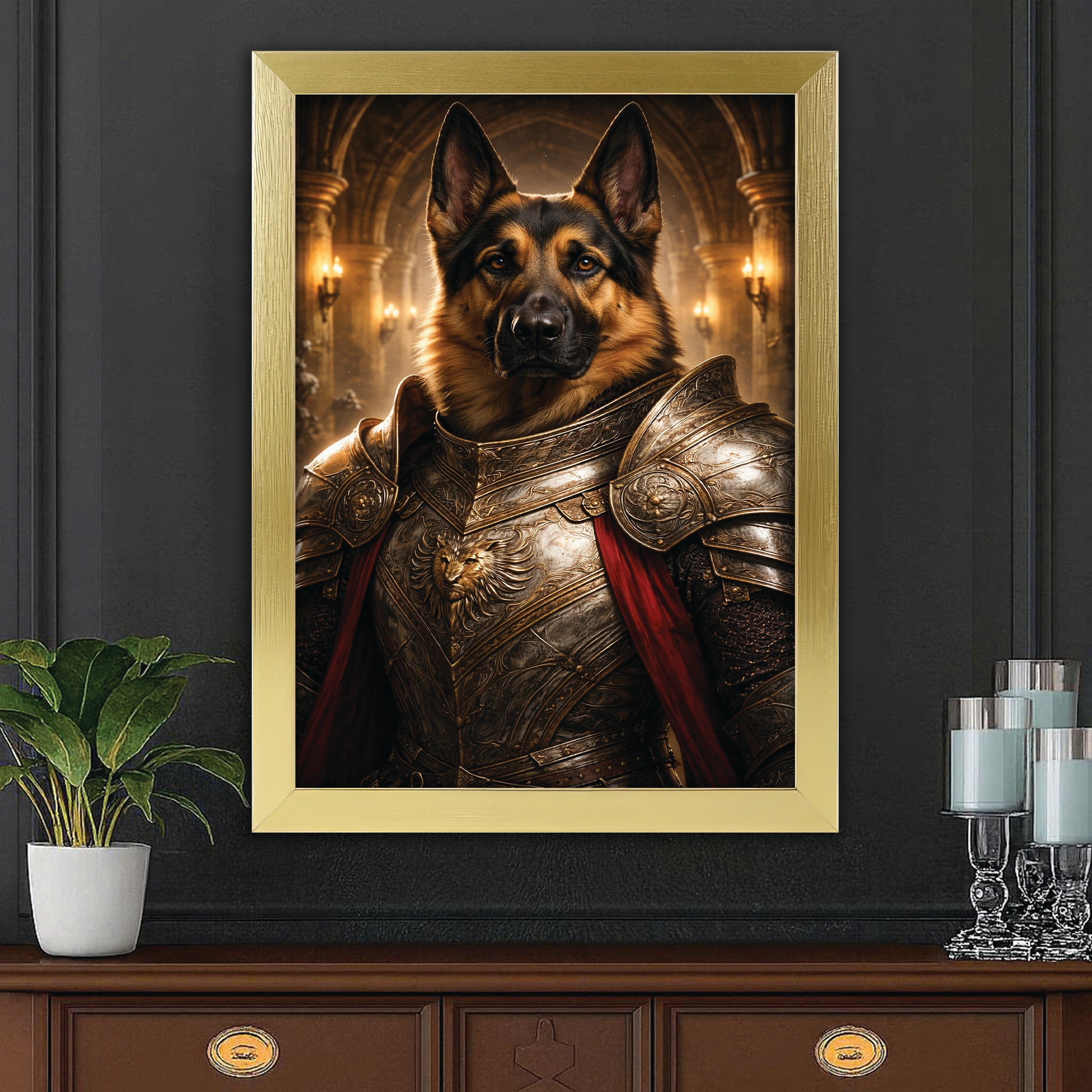Custom Photo Royal Knight Dog Style 01 Canvas Framed Wall Art Gift For Dog Lovers