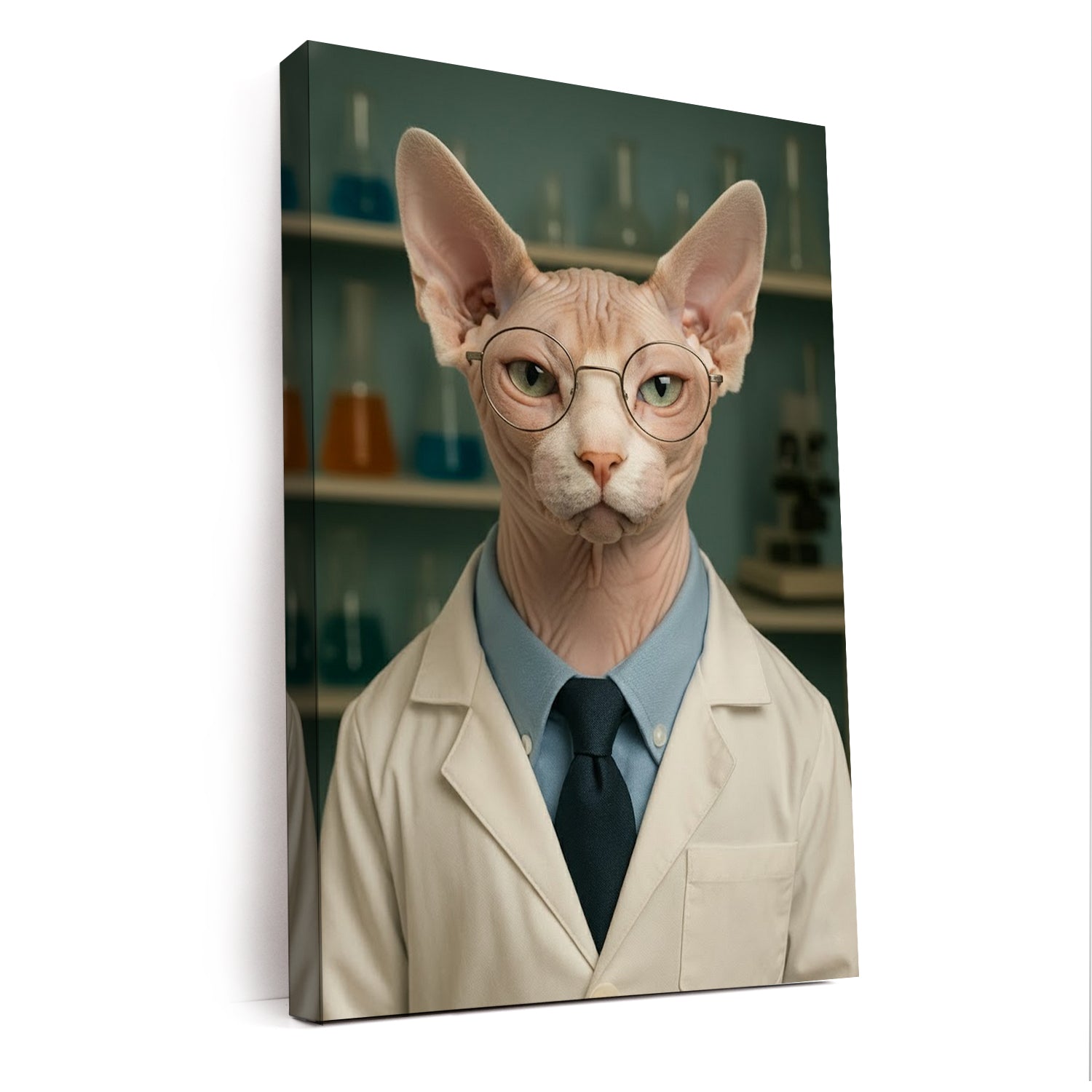 Custom Photo Scientist Cat Canvas Gift For Cat Lovers