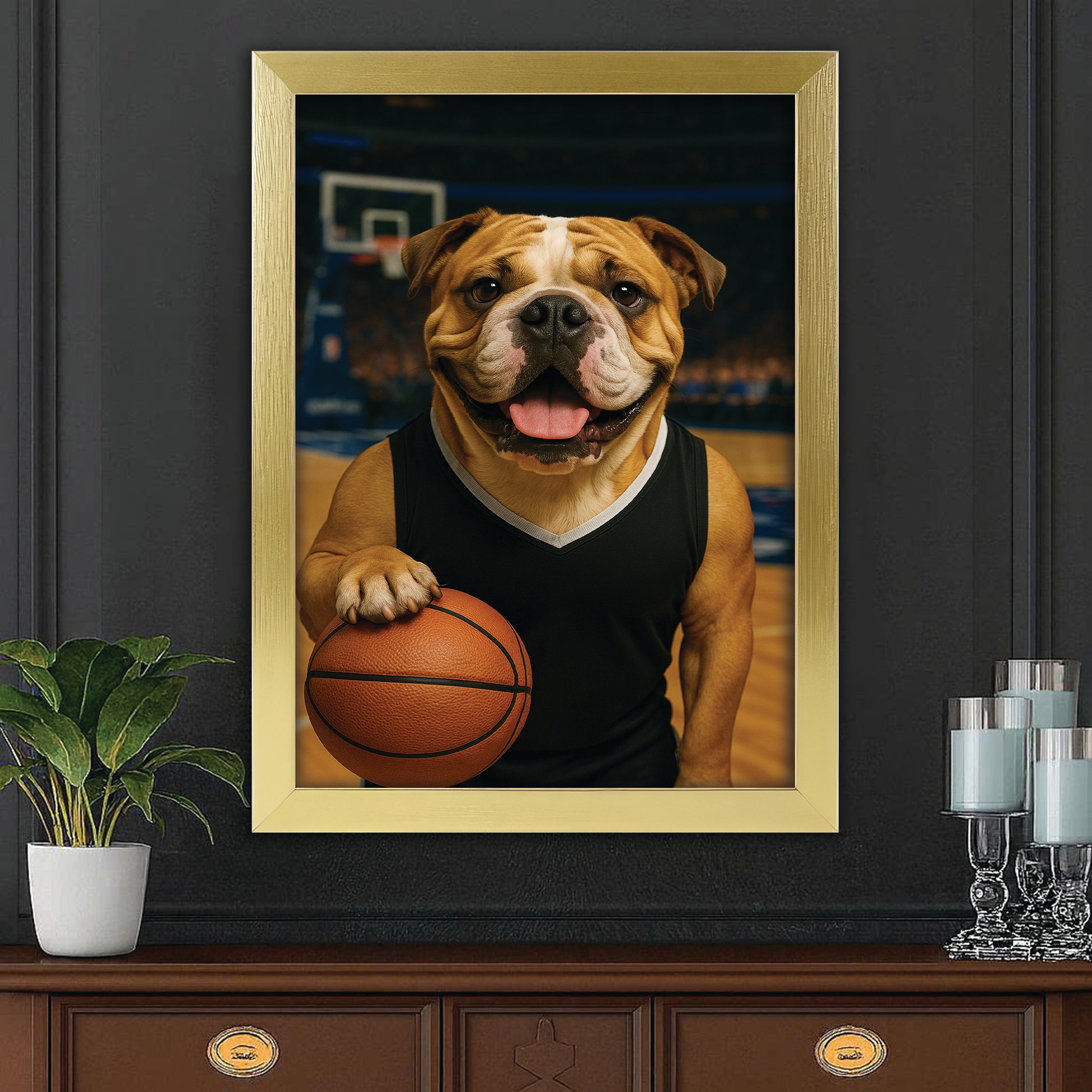 Custom Photo Basketball Player Dog Canvas Framed Wall Art Gift For Dog Lovers