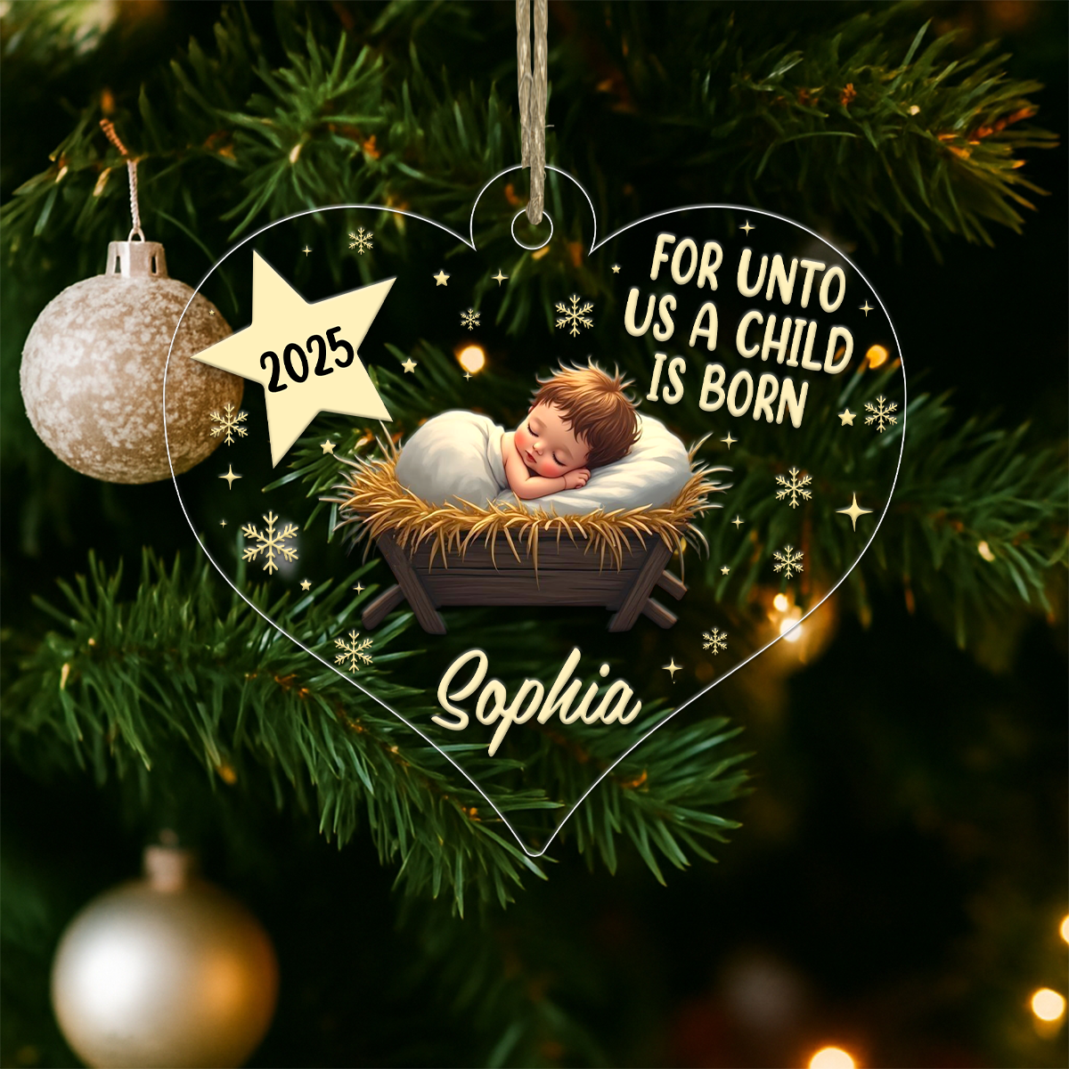 Custom Name Baby Jesus Christmas Acrylic Ornament Christmas Gift