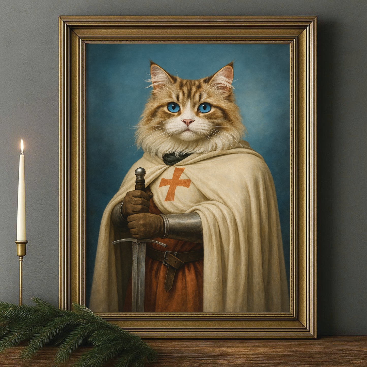 Custom Photo Priest Cat Canvas Framed Wall Art Gift For Cat Lovers