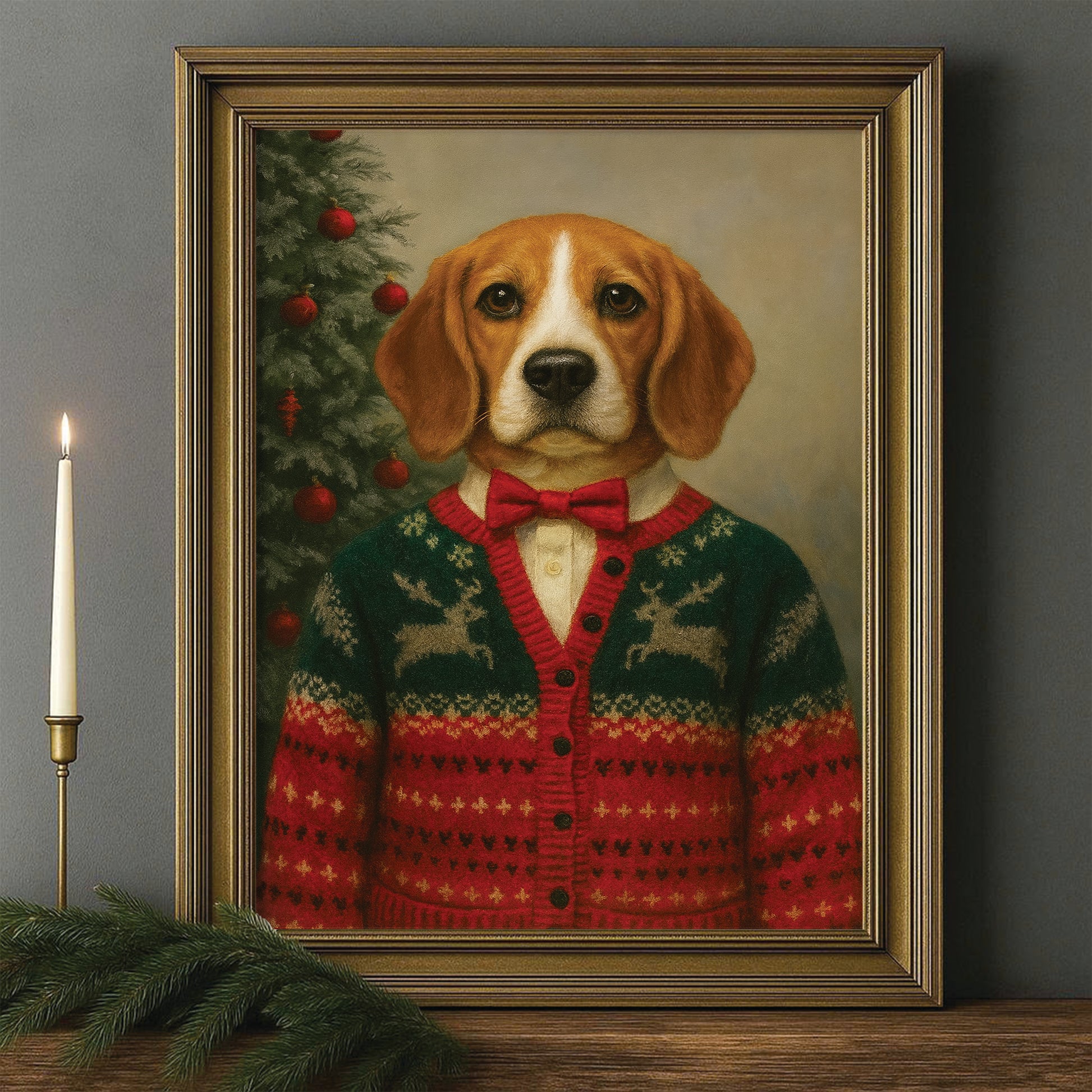 Custom Photo Christmas Dog Canvas Framed Wall Art Gift For Dog Lovers