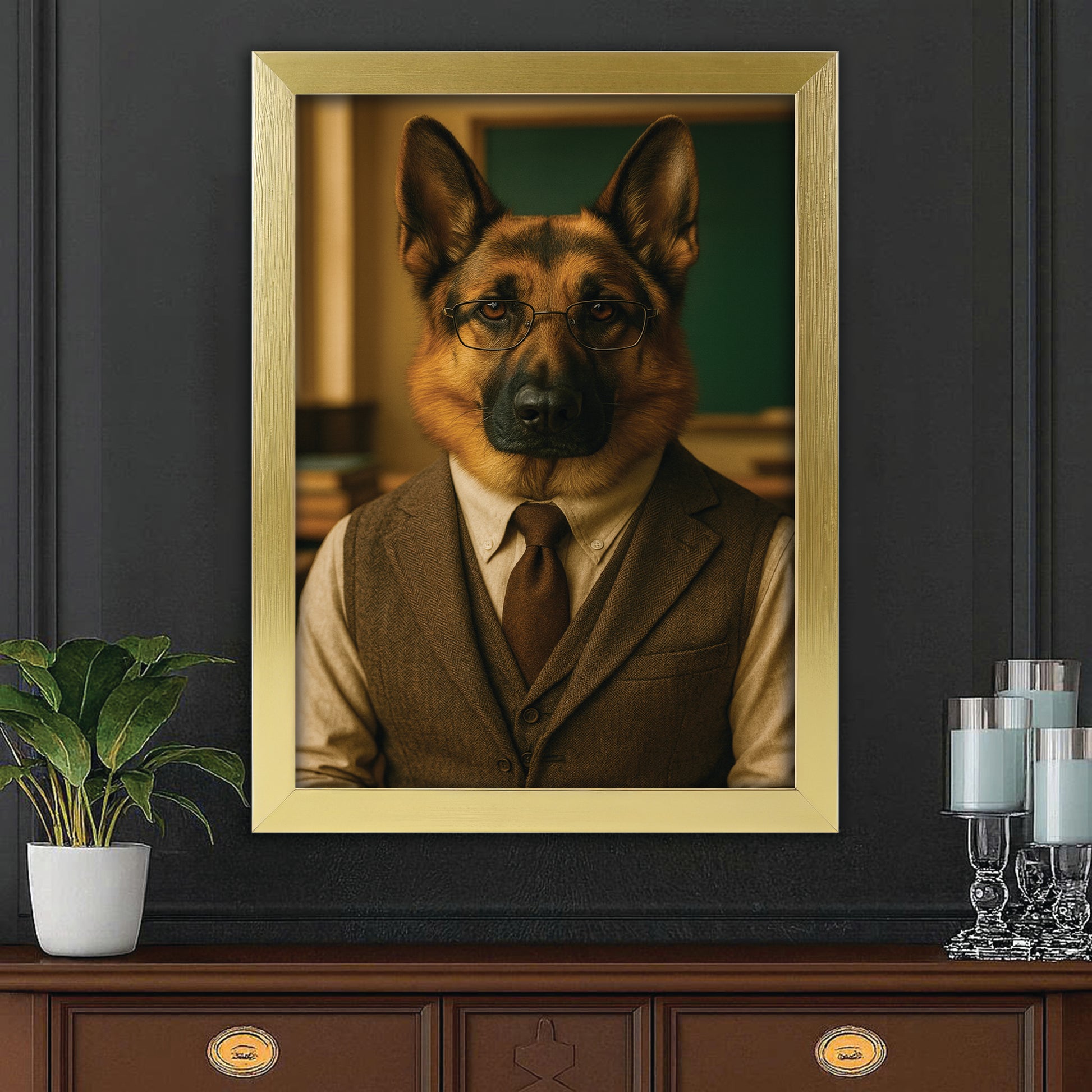 Custom Photo Professor Teacher Dog Canvas Framed Wall Art Gift For Dog Lovers