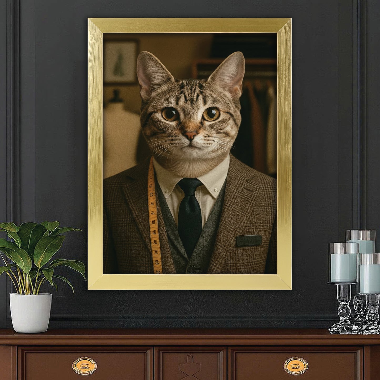 Custom Photo Tailor Cat Canvas Framed Wall Art Gift For Cat Lovers