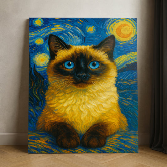 Custom Photo Cat Starry Night Canvas Wall Art