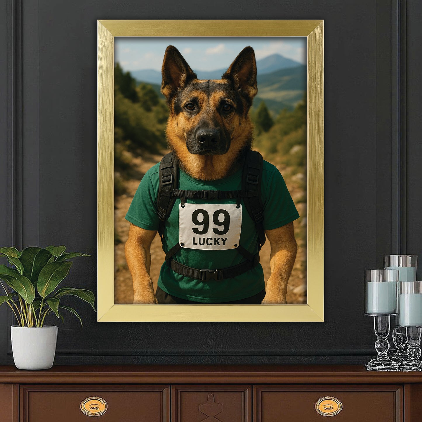 Custom Photo Trail Runner Dog Canvas Framed Wall Art Gift For Dog Lovers