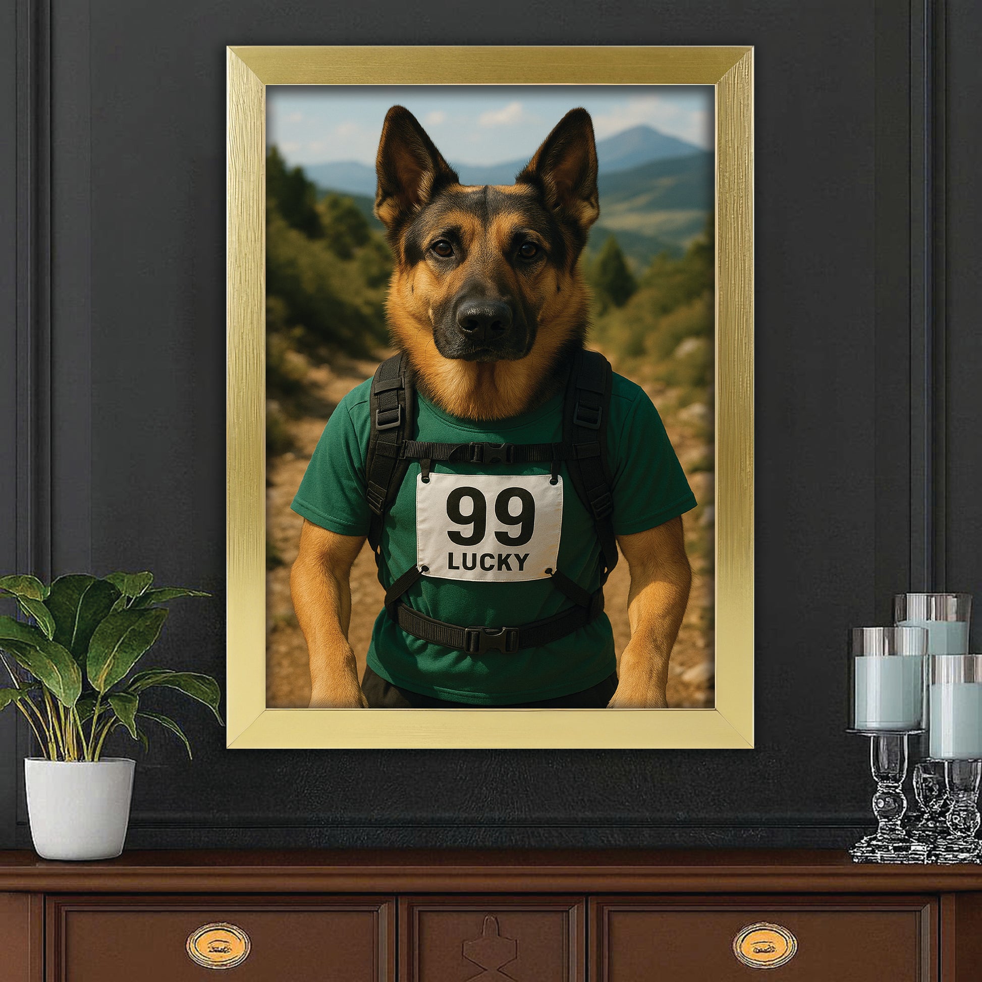 Custom Photo Trail Runner Dog Canvas Framed Wall Art Gift For Dog Lovers