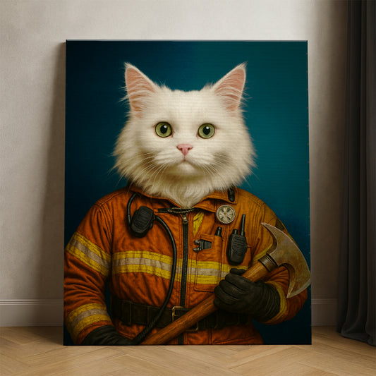 Custom Cat Photo Firefighter Canvas _ Gift For Cat Lovers