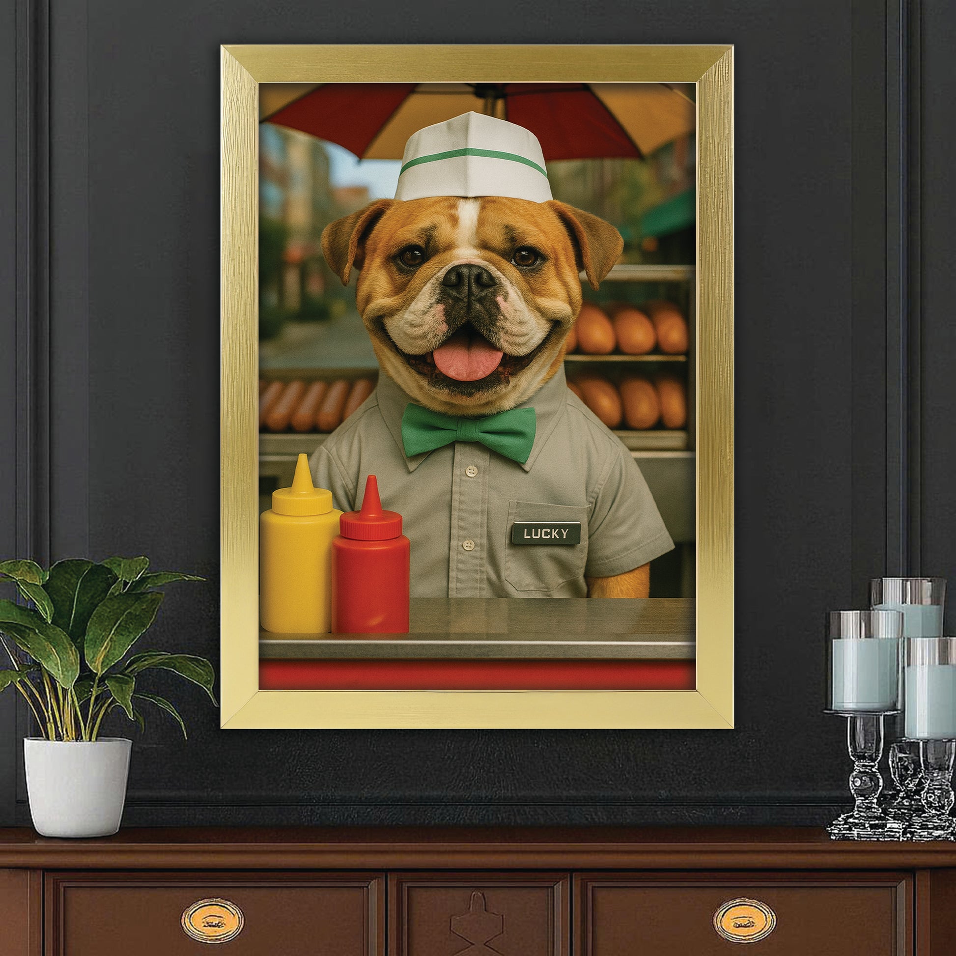 Custom Photo Hot Dog Canvas Framed Wall Art Gift For Dog Lovers