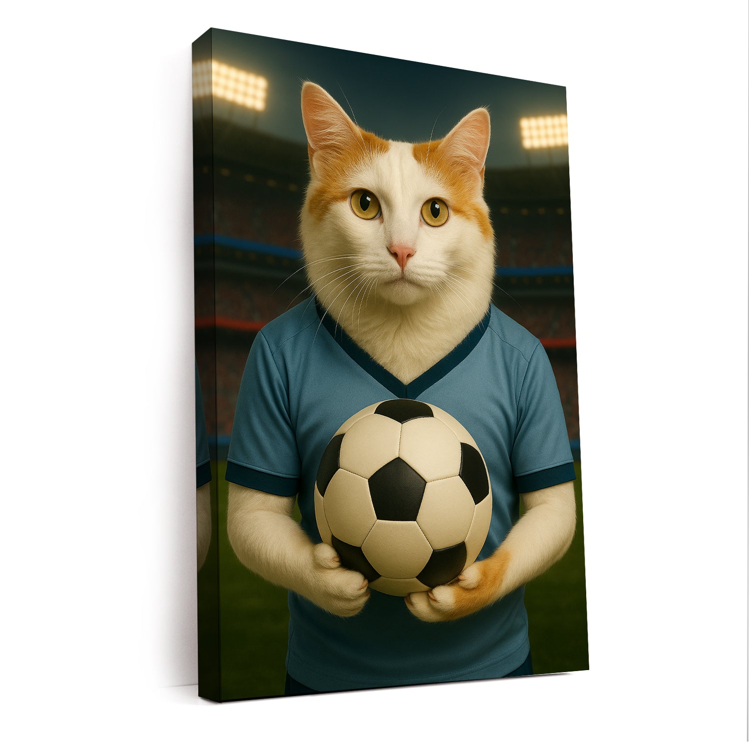 Custom Photo Soccer Cat Canvas Gift For Cat Lovers