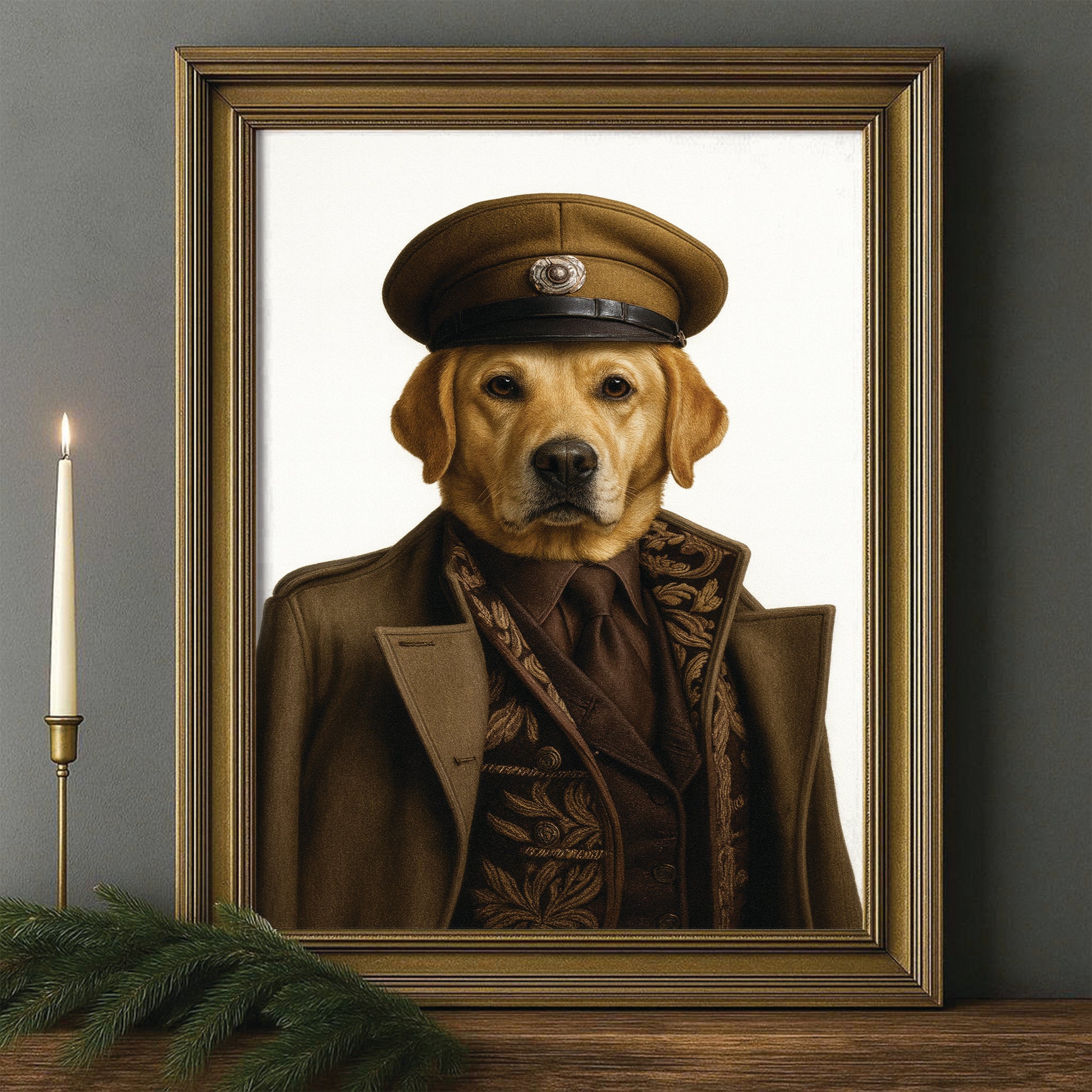 Custom Photo Captain Dog Canvas Framed Wall Art