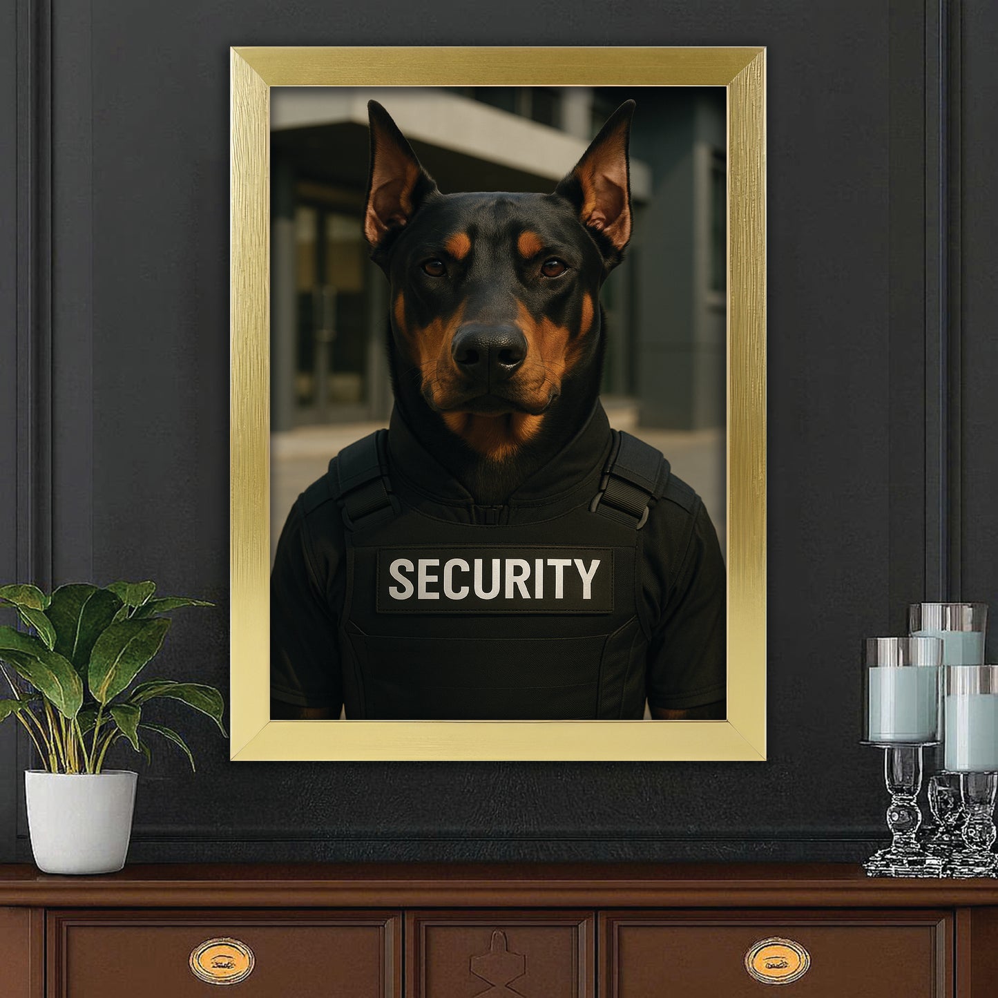 Custom Photo Security Guard Dog Canvas Framed Wall Art Gift For Dog Lovers