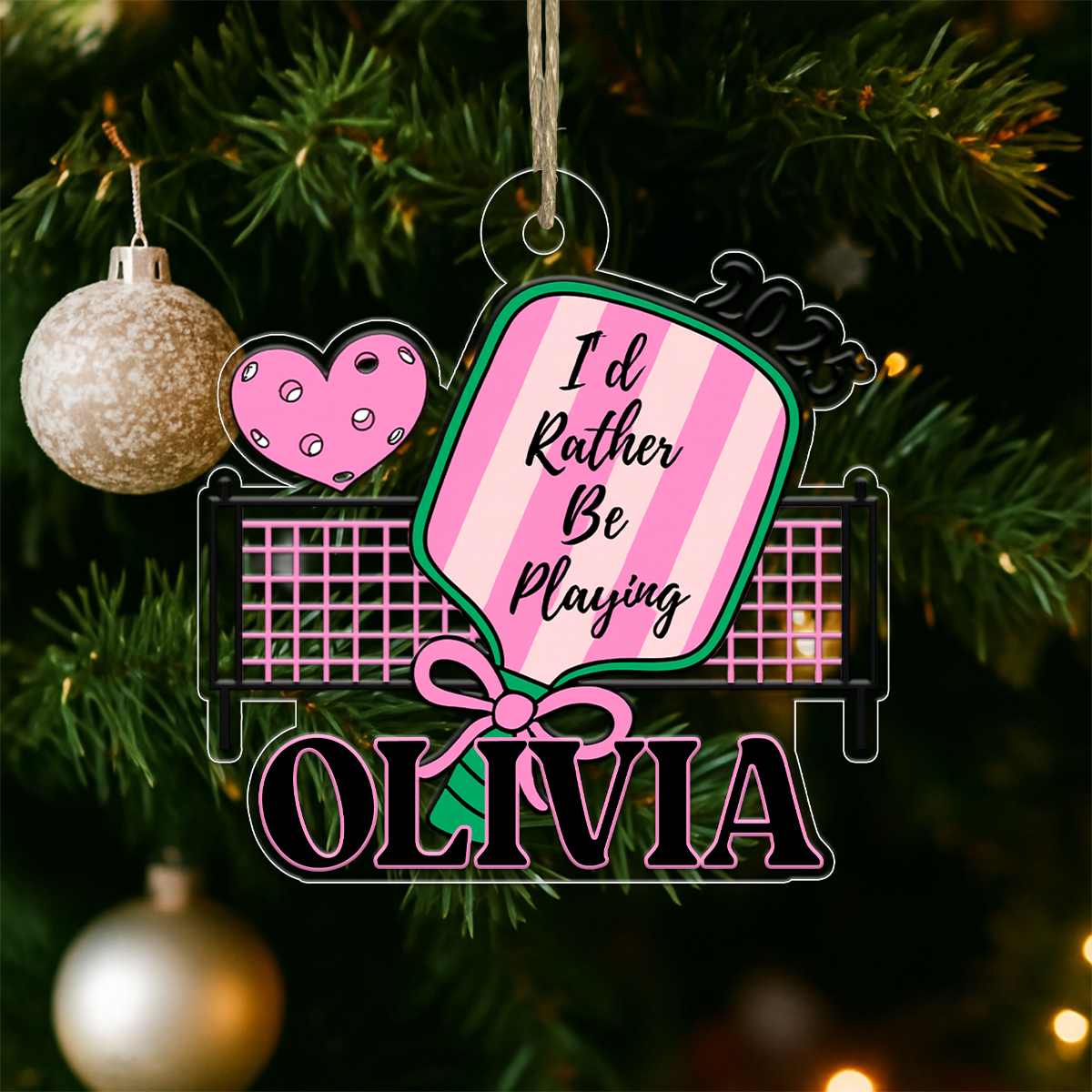 Personalized Pickleball For Girl Acrylic Ornament Christmas Gift
