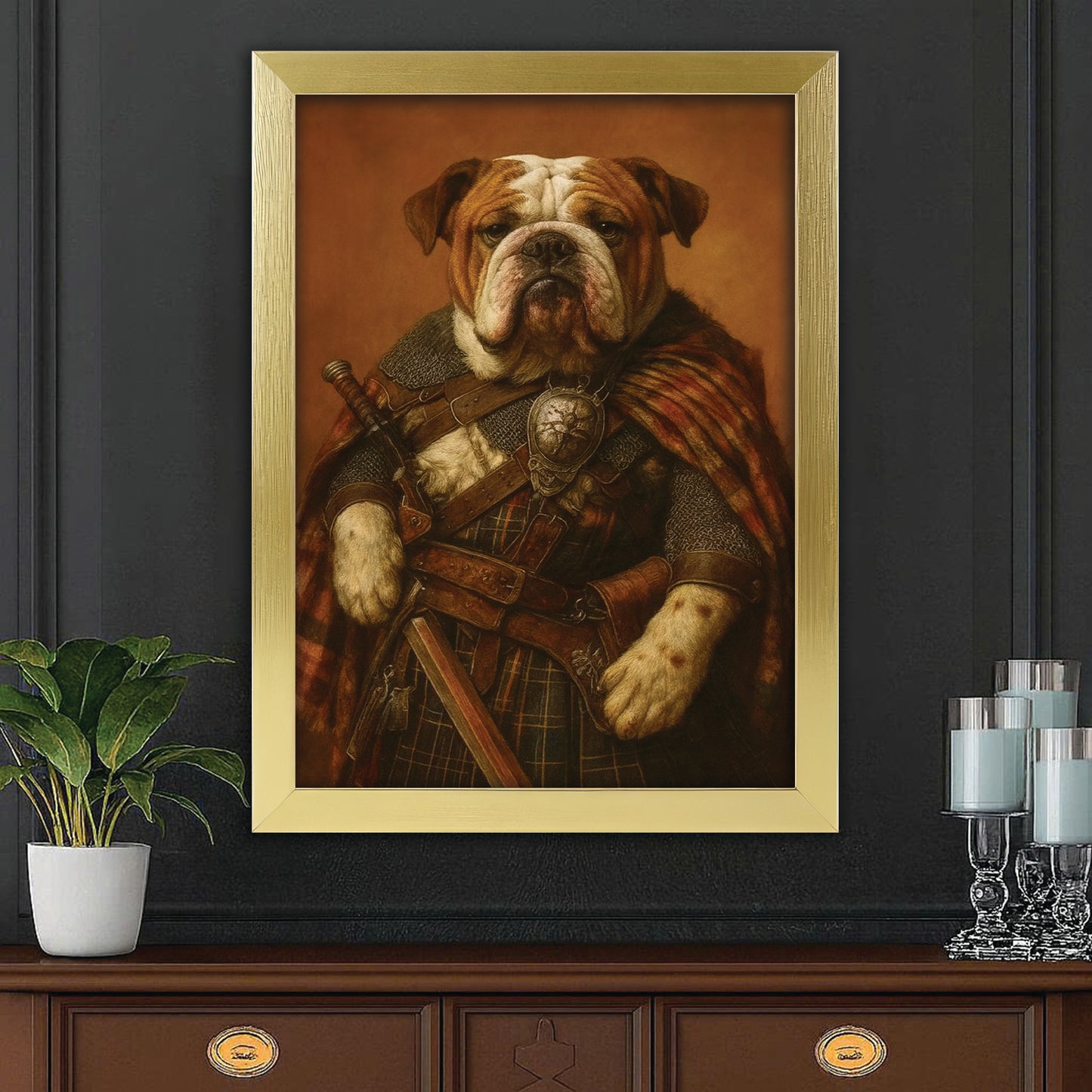 Custom Photo Royal Knight Dog Canvas Framed Wall Art Gift For Dog Lovers