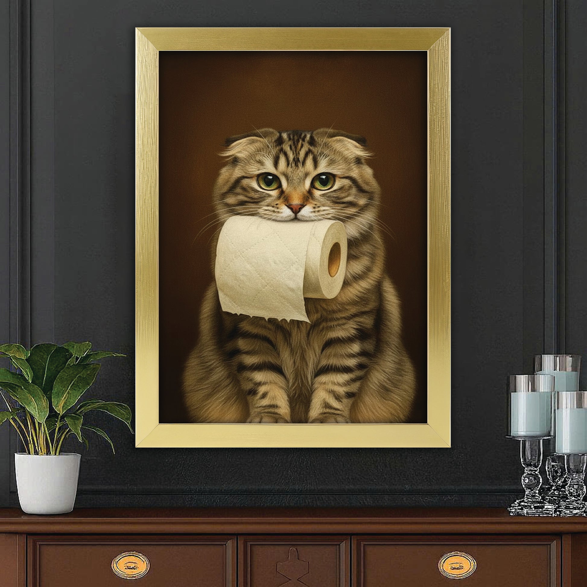 Custom Photo Cat Bathroom Style 18 Canvas Framed Wall Art Gift For Cat Lovers
