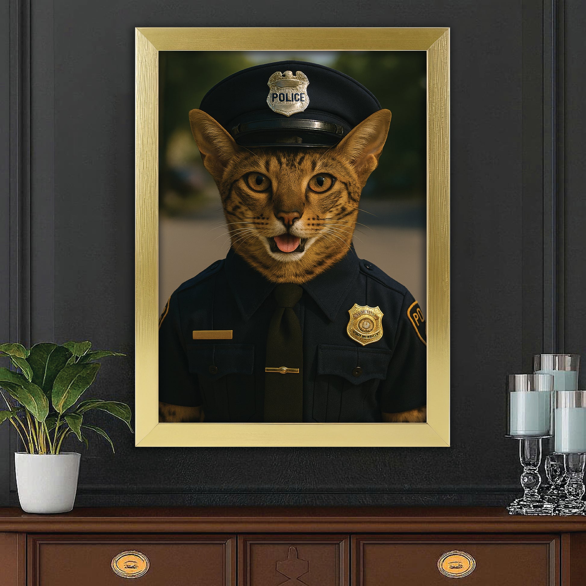 Custom Photo Police 2 Cat Canvas Framed Wall Art Gift For Cat Lovers