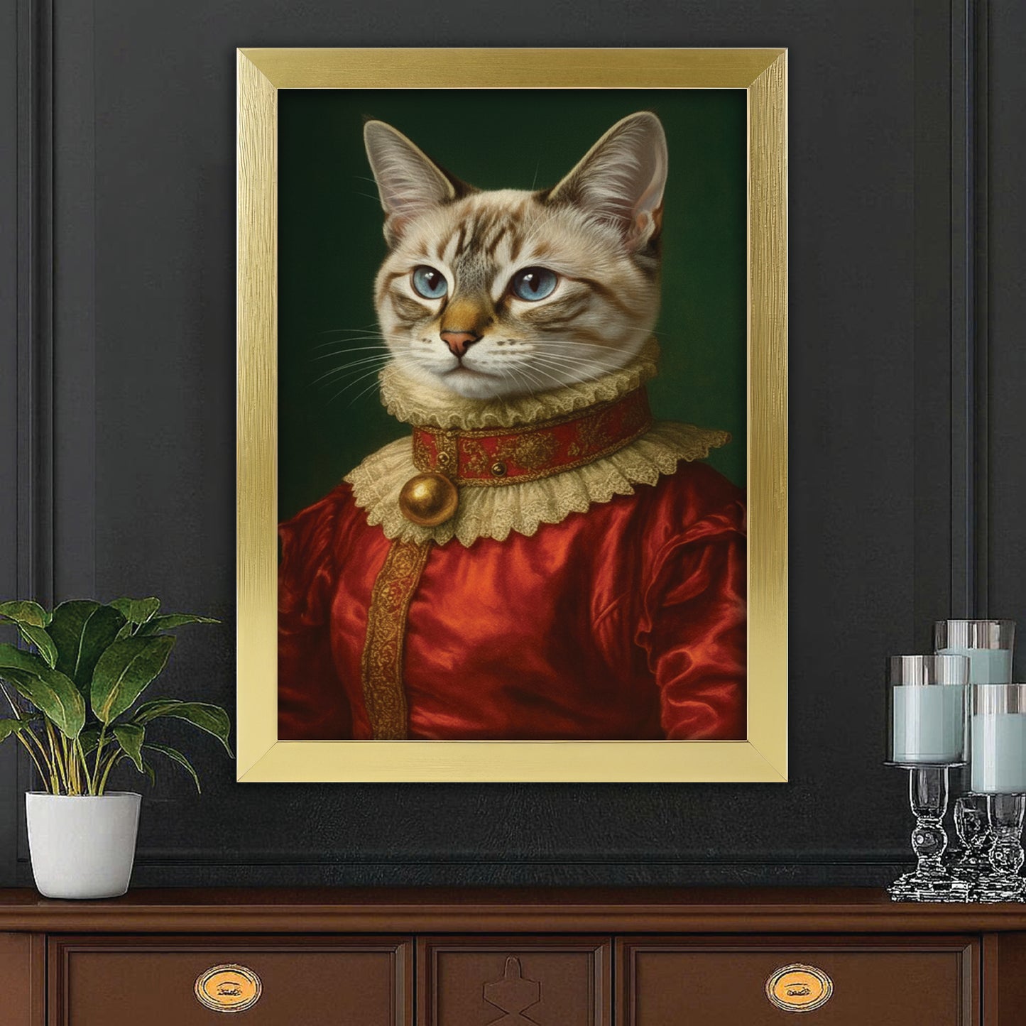 Custom Photo Cat Potrait Royal Canvas Framed Wall Art Gift For Cat Lovers