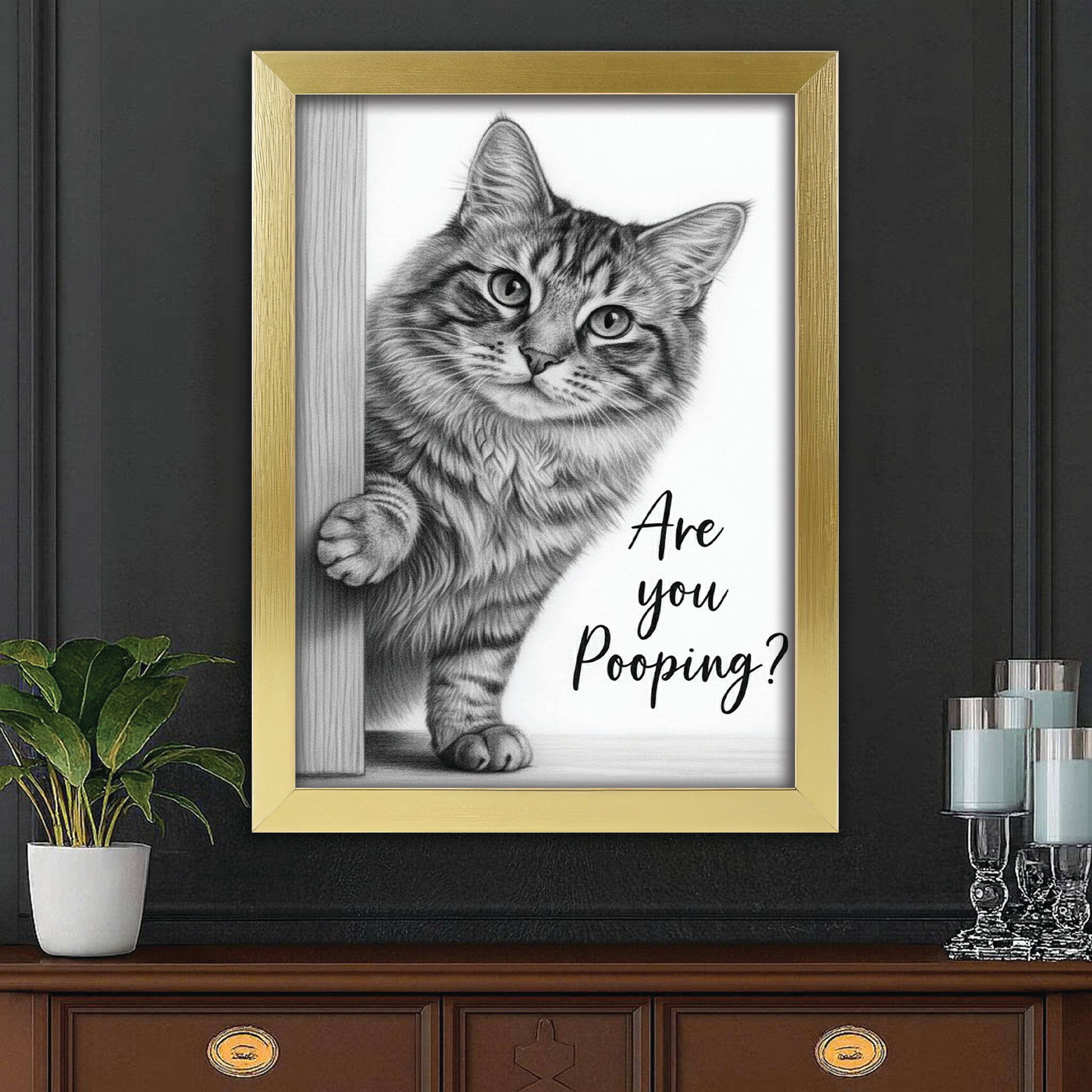 Custom Photo Cat Bathroom Canvas Framed Wall Art Gift For Cat Lover